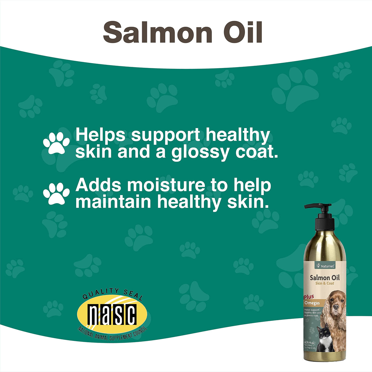 NaturVet – Salmon Oil Skin & Coat Plus Omegas – Supports Healthy Skin & Glossy Coat – Source of Omega-3 & 6 Fatty Acids – for Dogs & Cats (8.75 oz Oil)