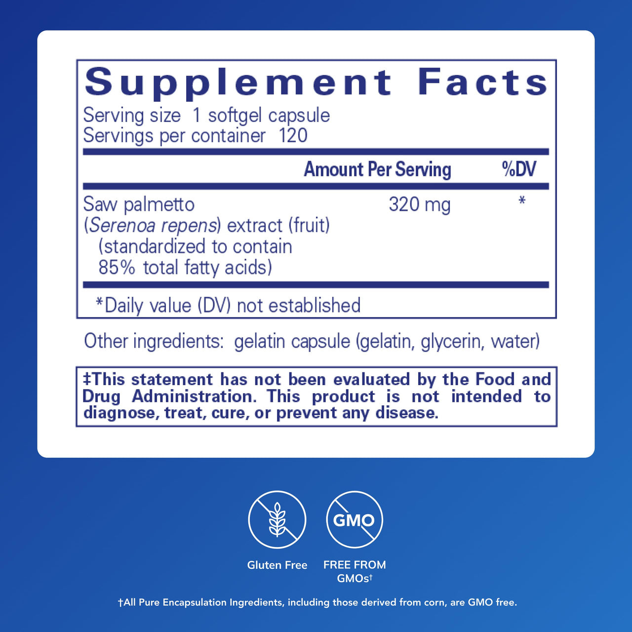 Pure Encapsulations Saw Palmetto 320 - Fatty Acids & Other Essential Nutrients to Support Metabolism & Urinary Function* - with Saw Palmetto Extract - 120 Softgel Capsules
