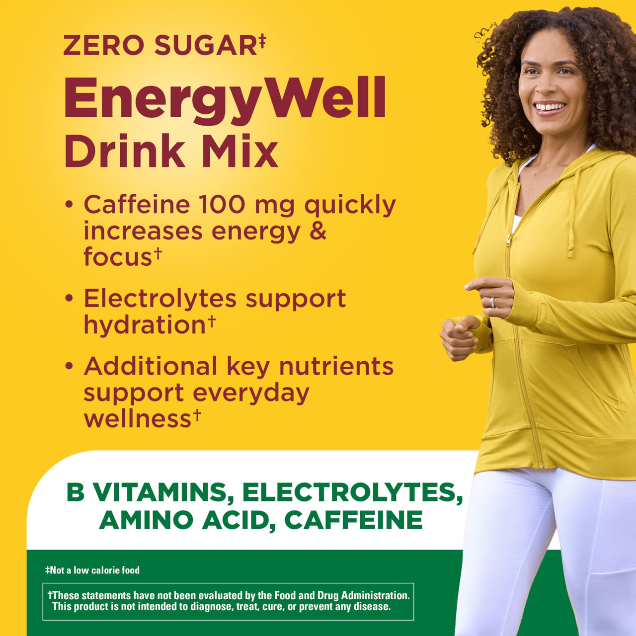 Nature Made Zero Sugar EnergyWell Drink Mix, Caffeine, B Vitamins and Electrolytes Powder, Energy & Hydration Support, 12 Sugar Free Drink Mix Packets, 12 Day Supply