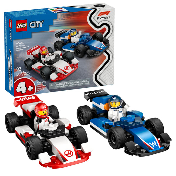 LEGO City F1 Williams Racing & Haas F1 Race Car Toys - Car Building Toy Set for Kids, Boys and Girls, Ages 4+ - Preschool Toy for Fans - Gift Idea for Birthdays - 60464