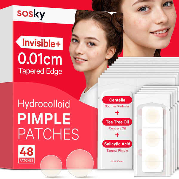 Sosky Pimple Patches for Face, Invisible Hydrocolloid Acne Patches, HSA Store Eligible Items, Zit Sticker for Face and Skin, Pimple Sticker for Covering Zits, Blemishes with Salicylic Acid 48 Count
