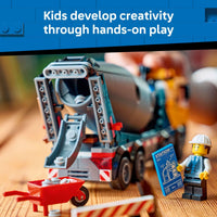 Thumbnail for LEGO City Cement Mixer Truck Building Toy for Boys & Girls, Ages 7+ - Pretend Play Construction Toy W/Rotating Drum & 3 Worker Minifigures - Gift Idea for Birthdays - 60478