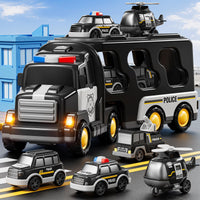 Thumbnail for JUKUDAHU Police Truck Toy for 3 4 5 6 Years Old Boys - Carrier Vehicle Toy Set with 3 Small Cars and 1 Helicopter, Kids Firction Powered Car for Age 3-9, Gifts for Boys and Girls