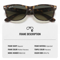 Thumbnail for Ray-Ban RB2132 NEW WAYFARER CLASSIC POLARIZED Square Shaped Sunglasses for Men & Women – Includes Official Rayban Eyewear Kit – Ideal Formal & Casual Wear Sunglasses – Blue/Green Lens