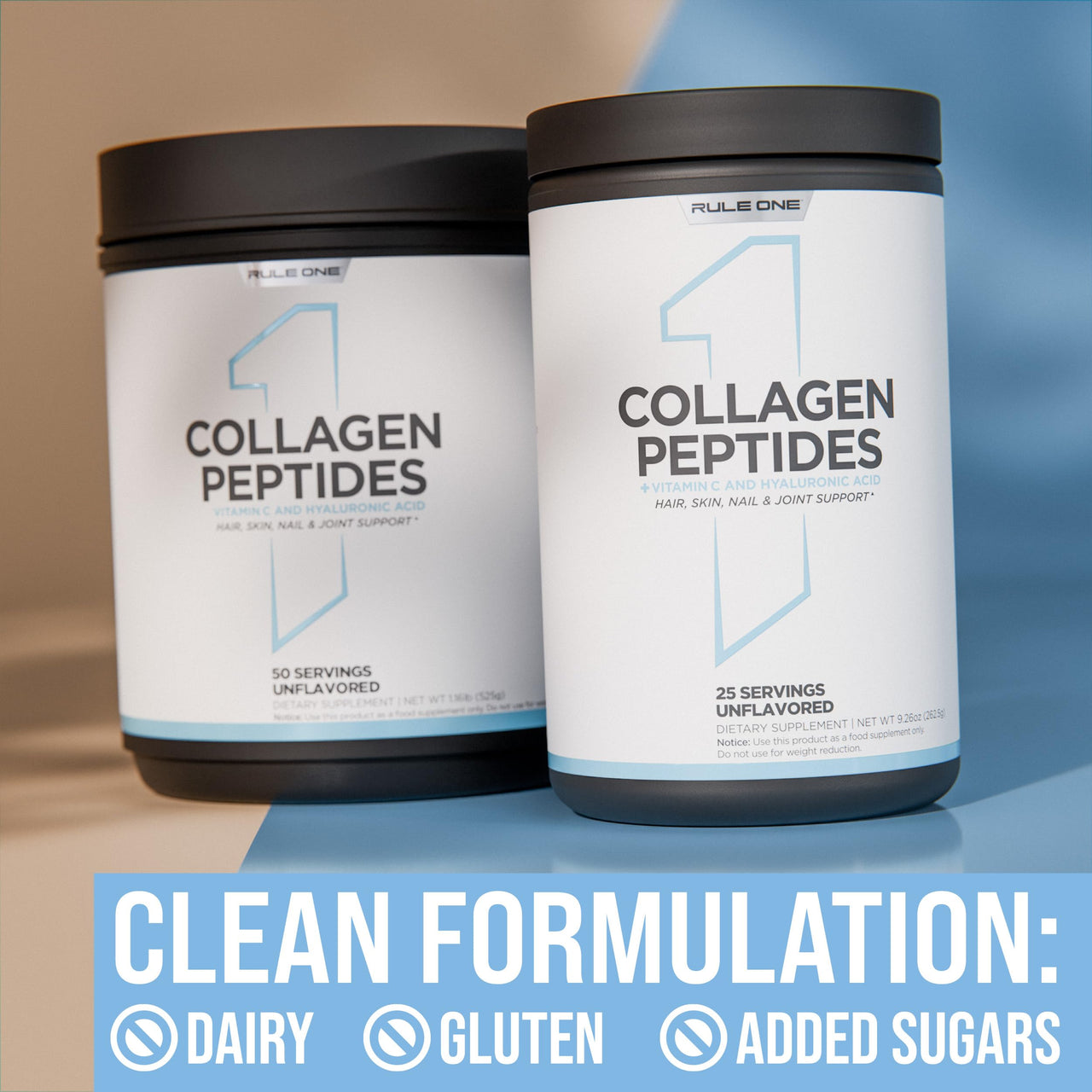 Rule 1 Proteins Collagen Peptides Powder - Hydrolyzed Bovine Collagen, Hyaluronic Acid, and Vitamin C. Supports Hair, Skin, & Nails (25 Servings, Unflavored)
