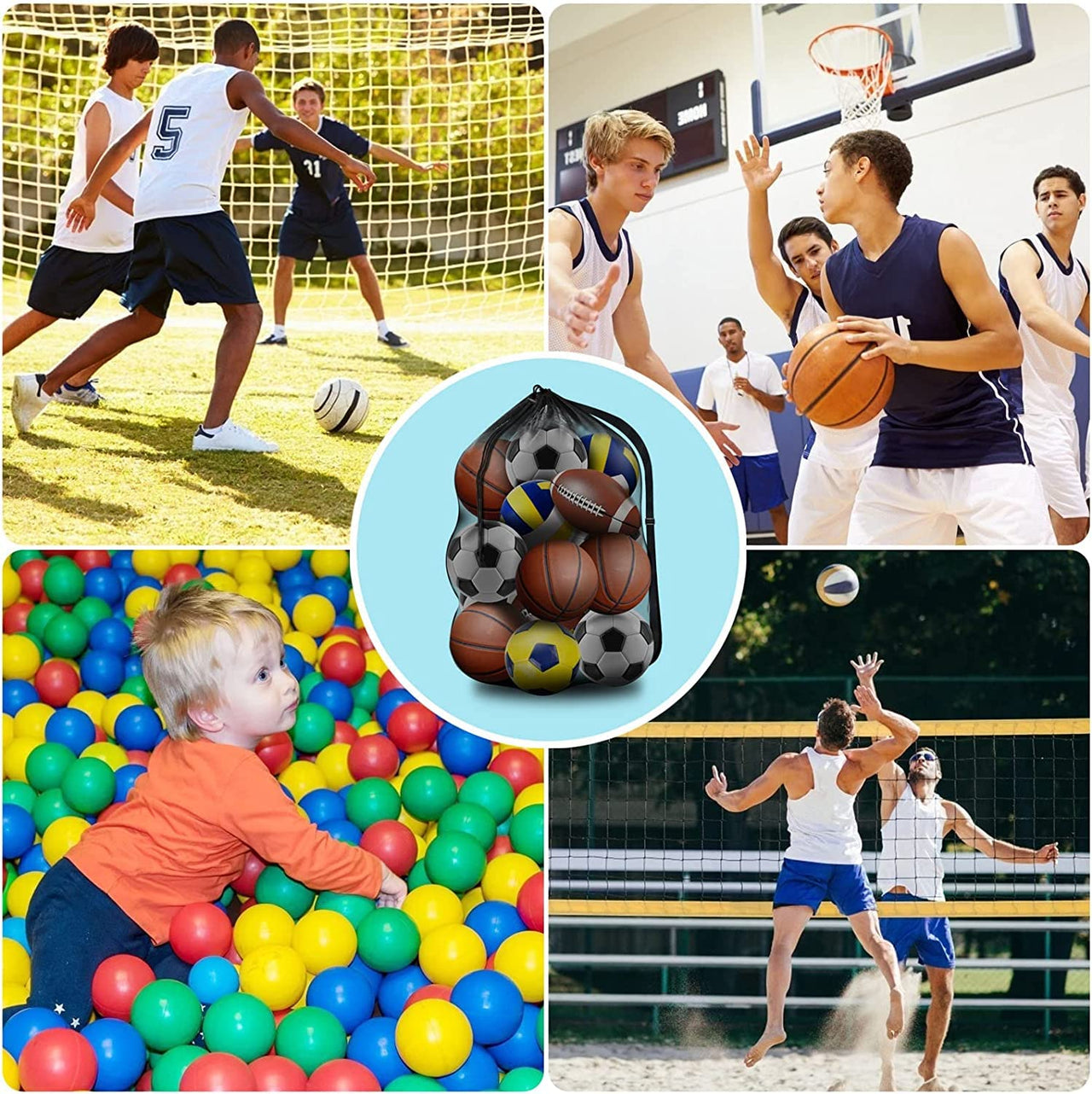 BROTOU Extra Large Sports Ball Bag Mesh, Basketball Bags Team Balls, Adjustable Shoulder Strap, Team Work Ball Bags for Holding Soccer, Football, Volleyball, Swimming Gear (30” x 40”) (1PCS)