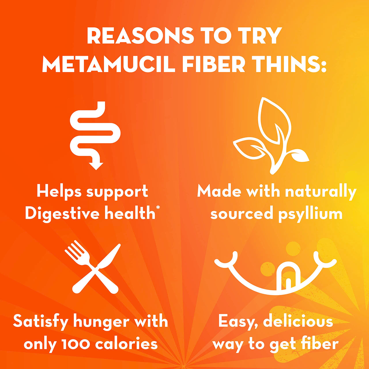 Metamucil Fiber Thins, Daily Fiber Supplement Snack, Psyllium Husk Powder, 5g Fiber per Serving, Supports Digestive Health and Satisfies Hunger, Cinnamon Spice Flavor, pack of 4, 12 Servings each
