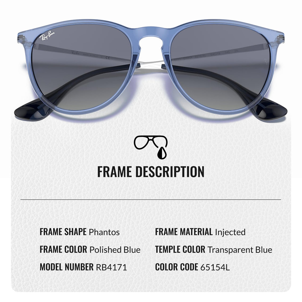 Ray-Ban RB4171 Erika Classic Phantos Shape Sunglasses for Men and Women- Timeless Classic Sun Glasses with Modern Elegance - Premium UV Protection - Designer Men's and Women's Sunglasses