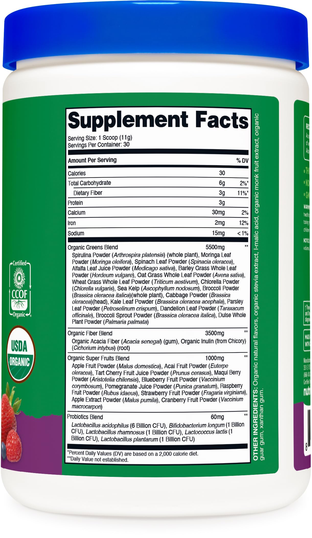Nutricost Organic Super Greens Powder (30 Servings) Mixed Berry Flavor - Superfood Supplement Drink Mix