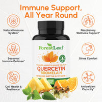Thumbnail for ForestLeaf Quercetin with Bromelain 1350mg - Blend with Vitamin C & Stinging Nettle Supplement, Quercetin 500mg Capsules, Non-GMO Gluten Free, Natural Function, 90 Veggie Caps