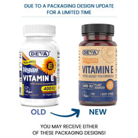 Thumbnail for DEVA Vegan Vitamins Natural Vitamin E 400IU with Mixed Tocopherols, Supports Immune System & Skin Nutrition, Natural Antioxidant & Gluten Free, Dairy Free, Non-GMO, 90 Capsules