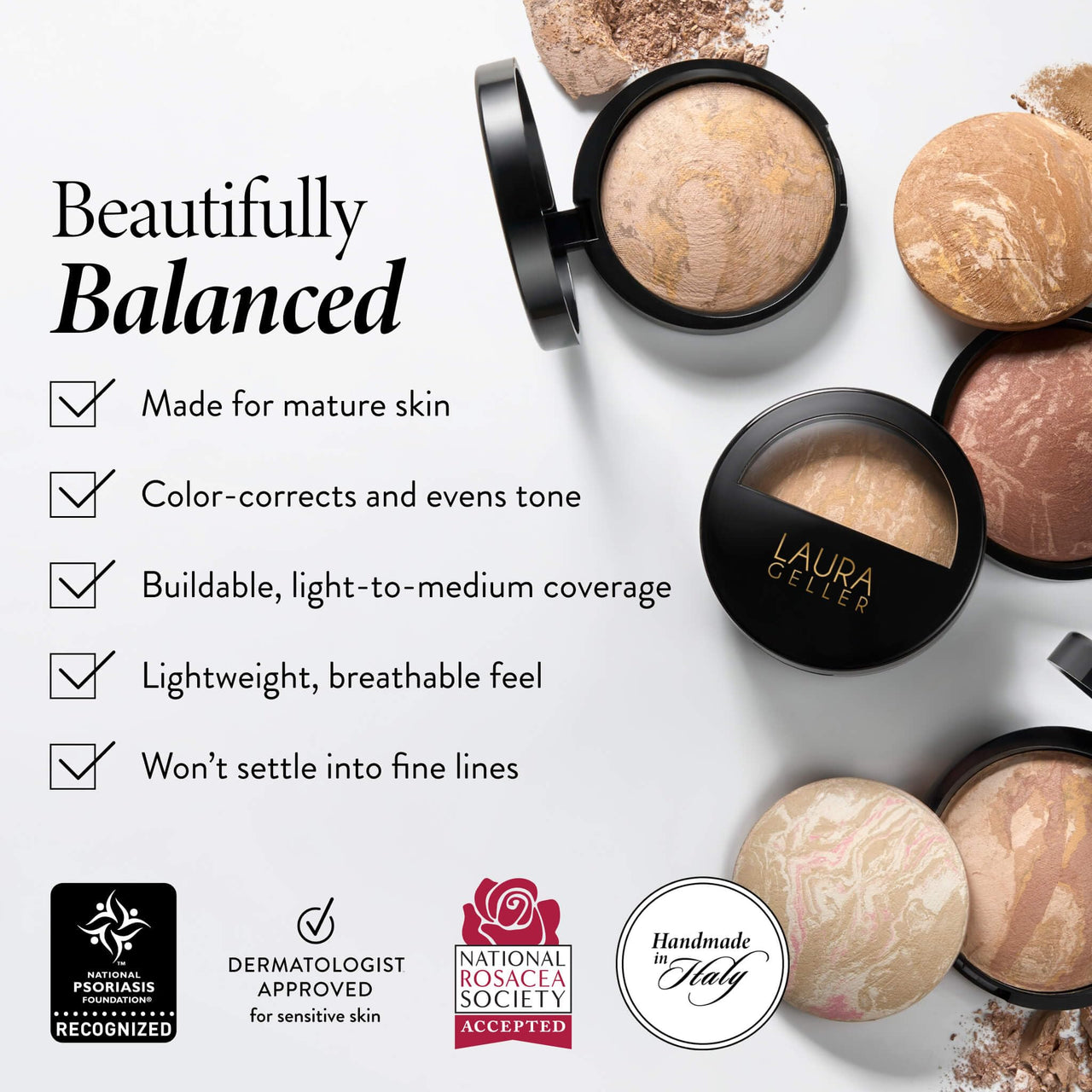 LAURA GELLER NEW YORK Award-Winning Baked Balance-n-Brighten Color Correcting Powder Foundation - Medium - Buildable Light to Medium Coverage - Demi-Matte Natural Finish