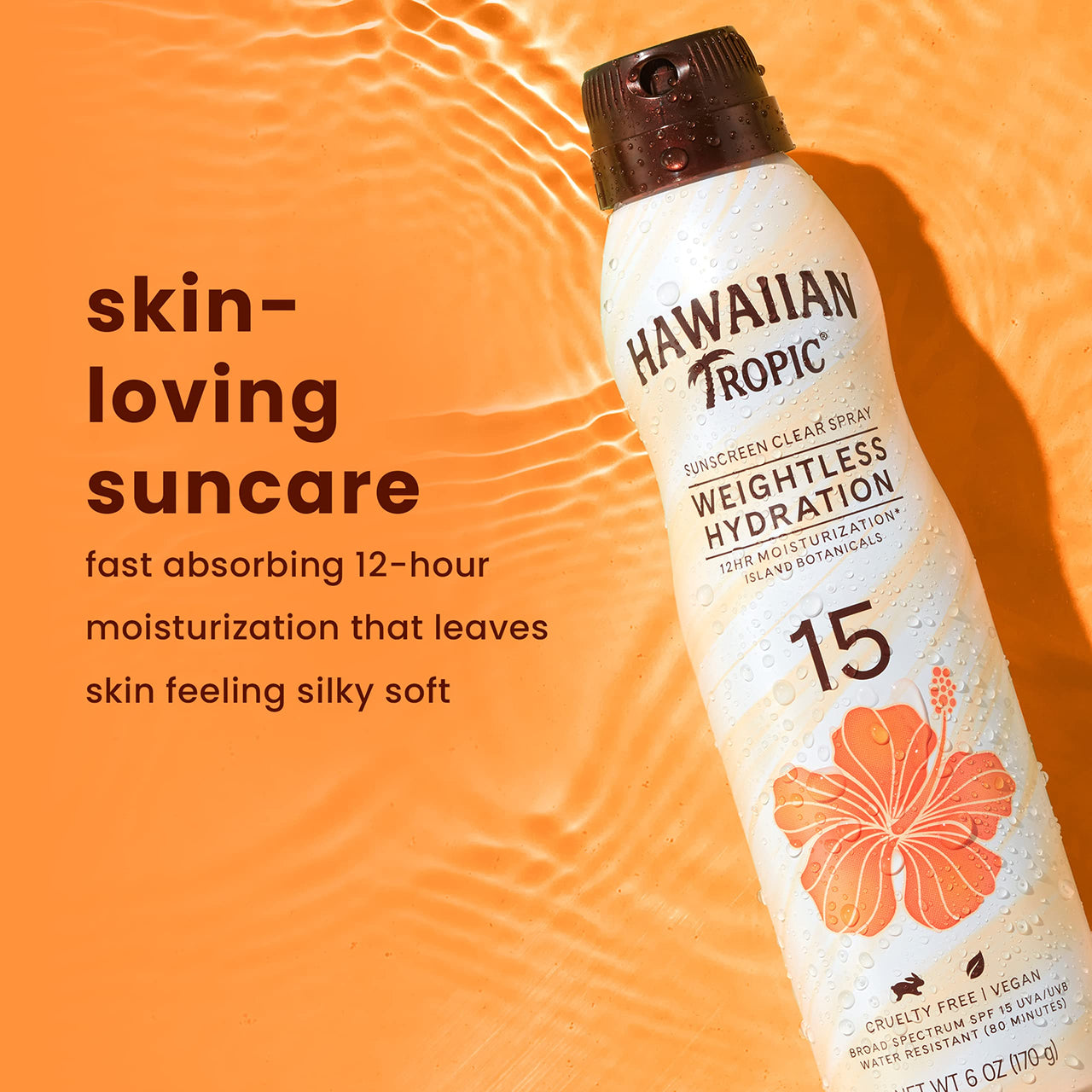Hawaiian Tropic Weightless Hydration Clear Spray Sunscreen SPF 15 Twin Pack 6oz Each + Face Sunscreen Lotion SPF 30 Travel Size 1.7oz