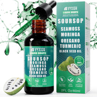 Thumbnail for Soursop Bitters Liquid Drops 10 in 1 with Sea Moss, Moringa, Turmeric, Black Seed Oil, Oregano, Ashwagandha | Herbal Extracts for Overall Health-Enhancing | Vegan, Non-GMO | 2 Fl Oz