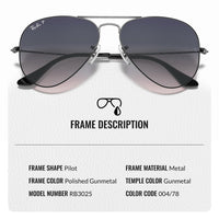 Thumbnail for Ray-Ban RB3025 AVIATOR CLASSIC POLARIZED Pilot Shaped Sunglasses for Men & Women – Includes Official Rayban Eyewear Kit – Ideal Formal & Casual Wear Sunglasses – Blue/Grey Lens