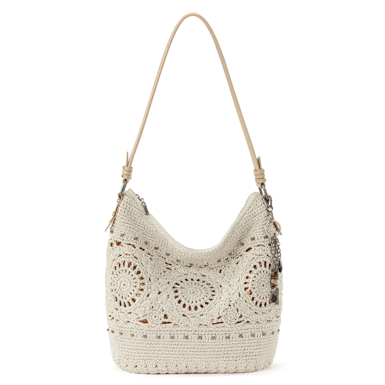 The Sak Sequoia Large Hobo Bag - Premium Leather Women's Handbag for Everyday & Travel - Designer Purse With Shoulder Bag Strap, Zipper Closure and Pockets - Natural Medallion