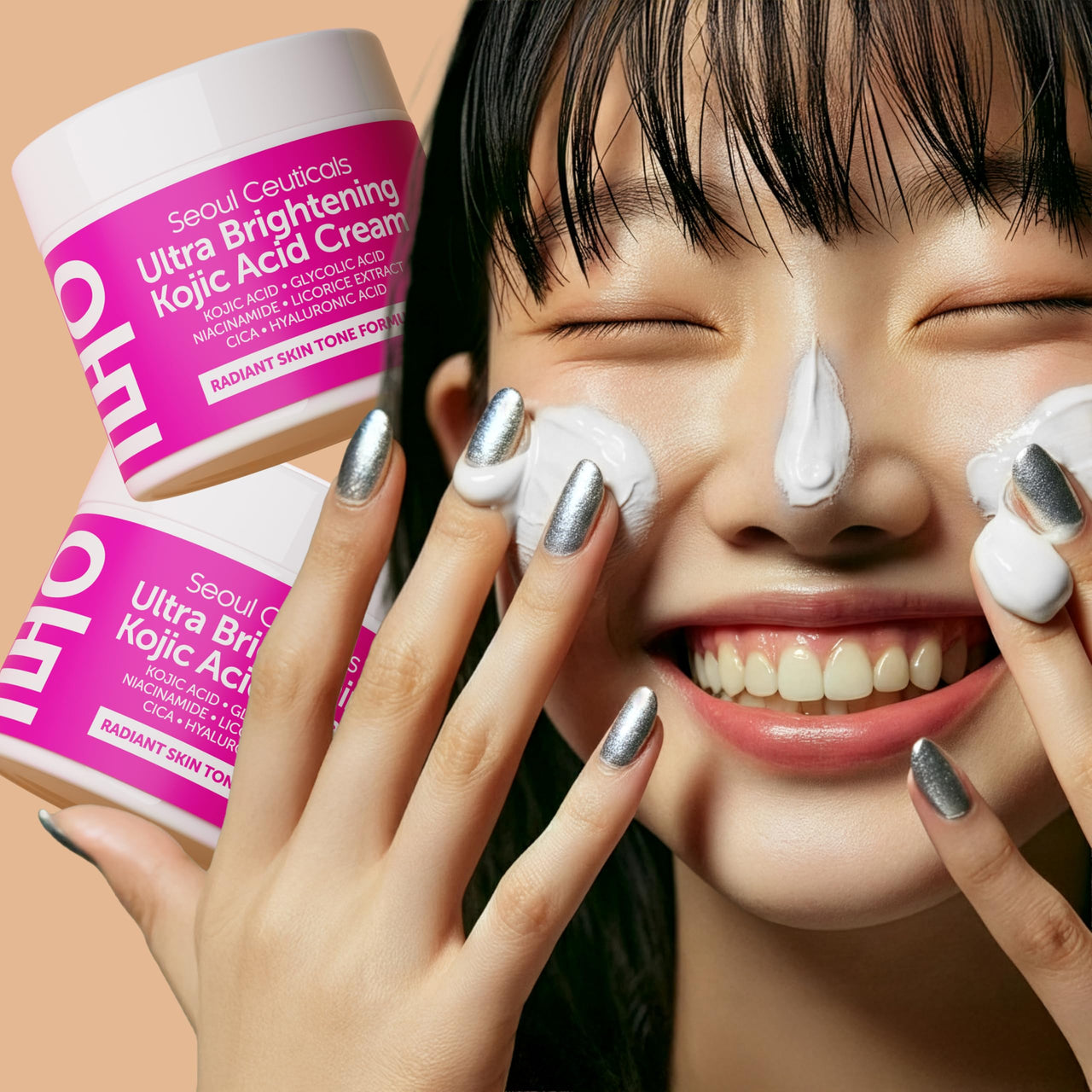 SeoulCeuticals Korean Kojic Acid Cream Dark Spot Remover + Glycolic Acid + Niacinamide + Cica + HA Moisturizer - Cruelty Free K Beauty Skincare 2oz