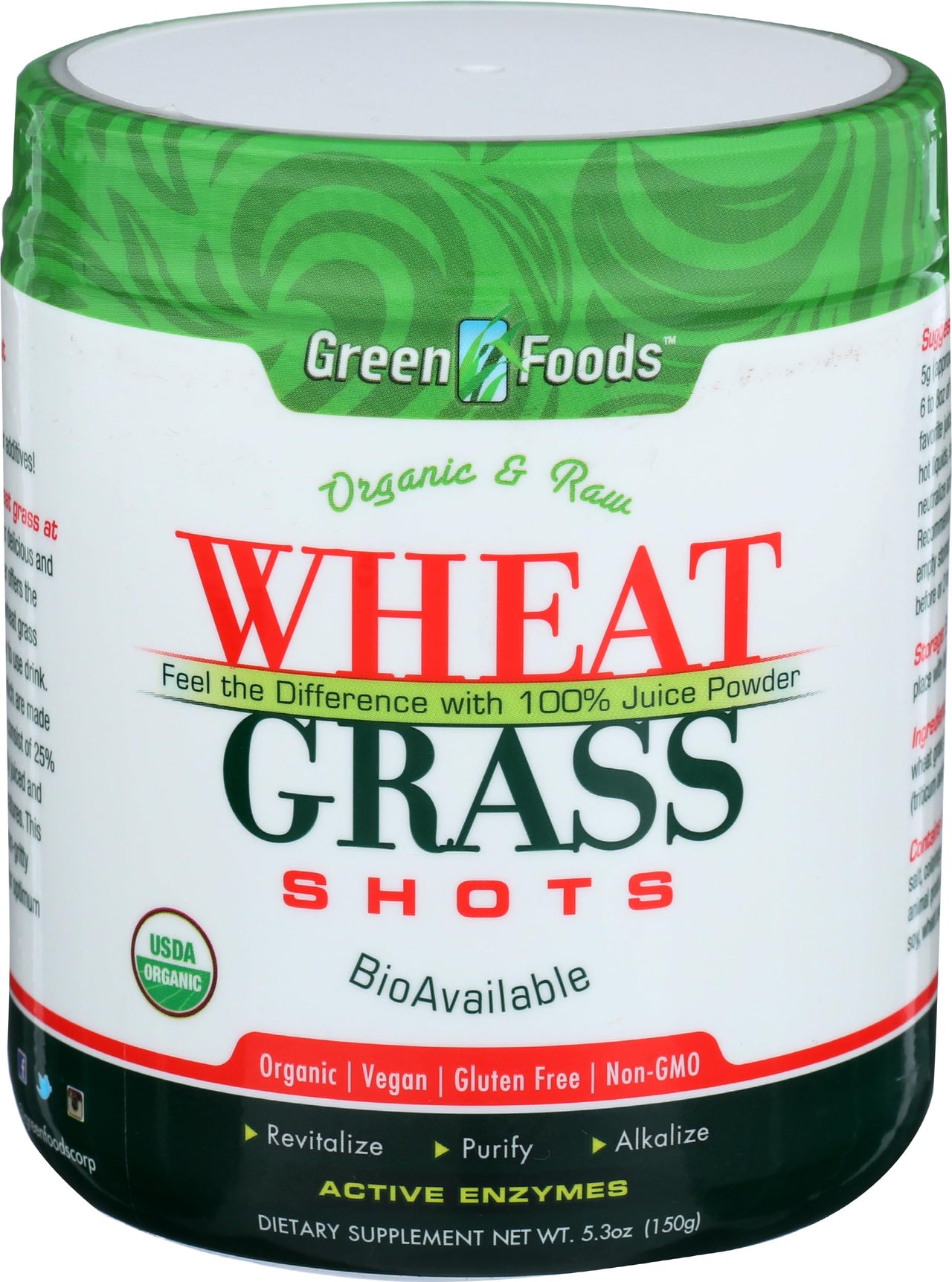 Green Foods Wheat Grass Shots, 5.3 oz - Certified Organic, Kosher, Vegan, Non-GMO, Raw, Gluten-Free, Grown