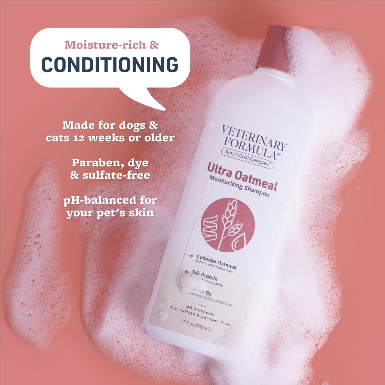 Veterinary Formula Smart Coat Complex Ultra Oatmeal Moisturizing Shampoo for Dogs, 17 Fl oz – Moisture-Rich, Nourishing Shampoo – Leaves Coat Clean, Soft, Silky, Shiny – Long-Lasting Fragrance