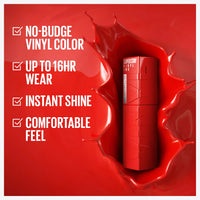 Thumbnail for Maybelline Super Stay Vinyl Ink Longwear No-Budge Liquid Lipcolor Makeup, Highly Pigmented Color and Instant Shine, Red-Hot, Fire Engine Red Lipstick, 0.14 fl oz, 1 Count