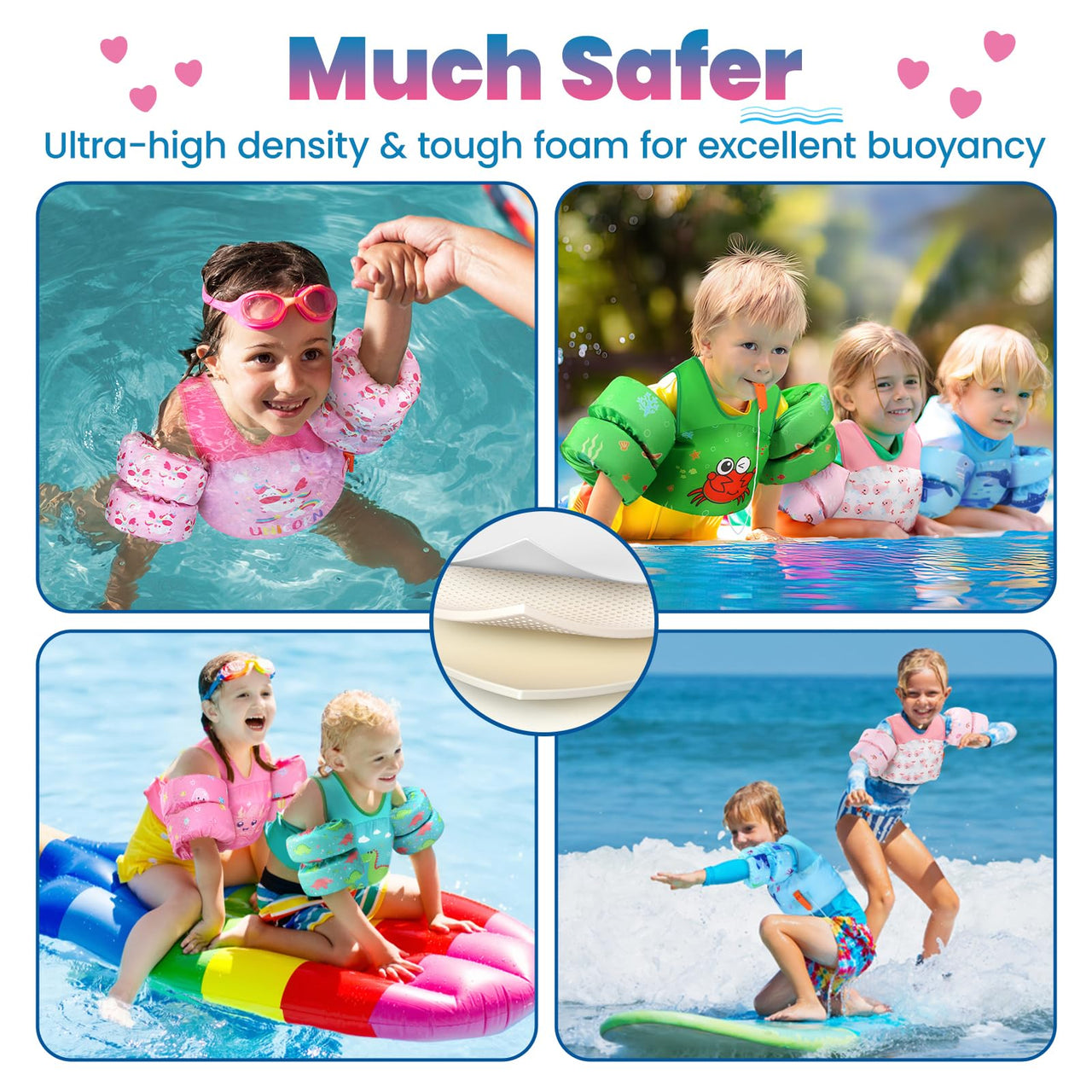 HeySplash Swim Vest for Kids, Toddler Pool Floaties Fit 31-66 Lbs, Children Swimming Vest with Adjustable Strap, Swim Jacket Water Wing Arm Float, Puddle Beach Boat Jumper Boy Girl Age 2-7,Dinosaur