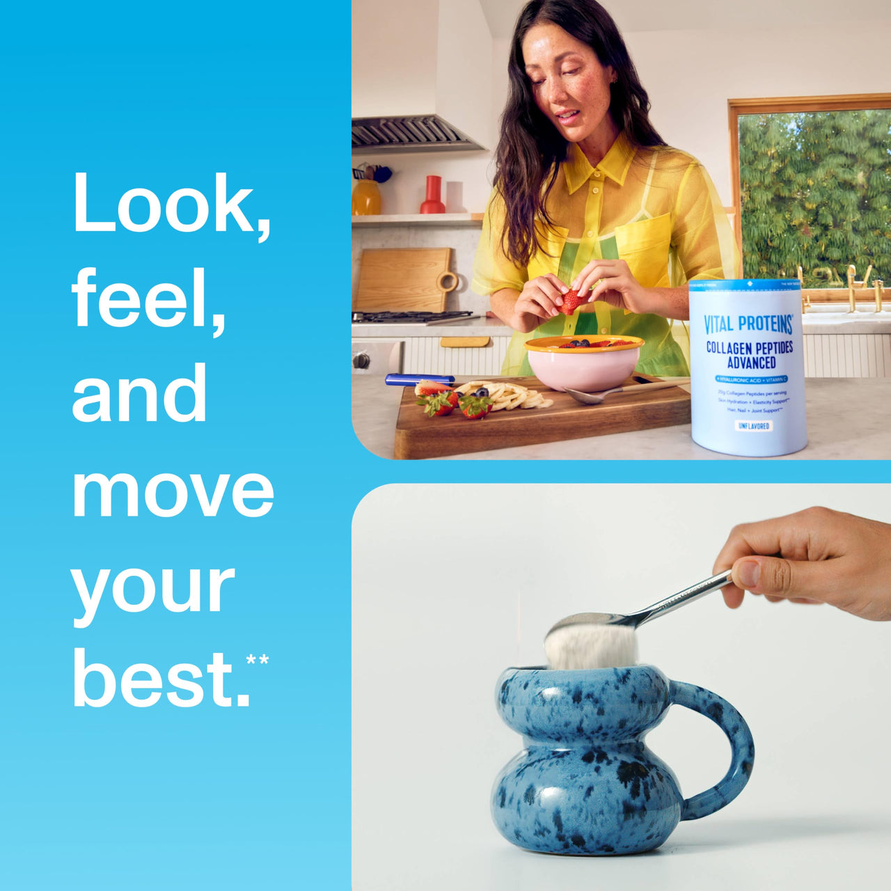 Vital Proteins Collagen Peptides Powder Advanced with Hyaluronic Acid & Vitamin C, Collagen Supplements, Unflavored, 12 Servings