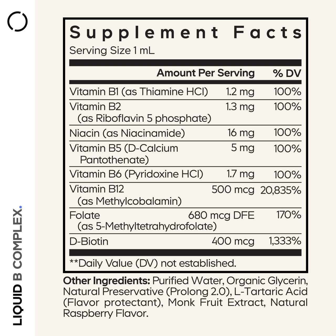 Codeage Liquid B-Complex Supplement with 8 Forms of Vitamin B - Vitamin Thiamine B1, Riboflavin B2, B3, B5, B6, Biotin B7, Active Methylated B9 Folate & B12 - Raspberry Flavor - Non-GMO - 1 fl oz