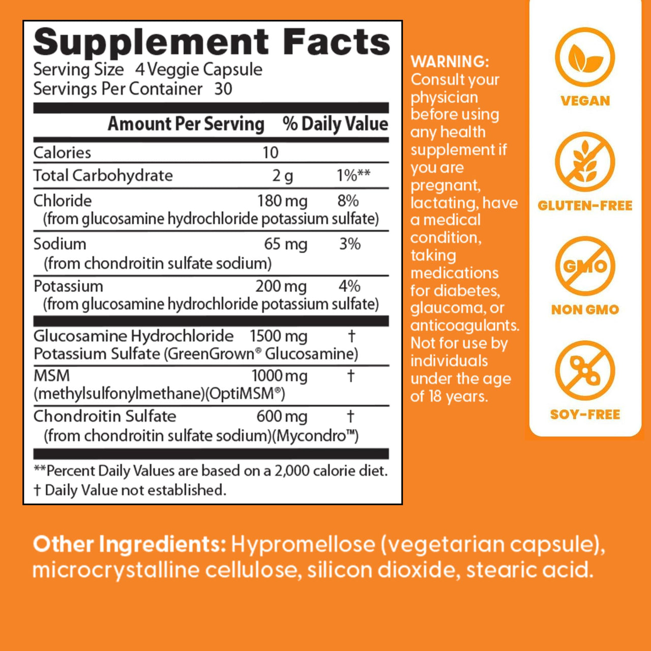Doctor's Best Vegan Glucosamine Chondroitin MSM - Joint Health Support Supplement for Women & Men, Nutritional Support for Joint Strength, Hair, Skin, & Nails, Gluten Free, Non GMO - 120 Veg Capsules