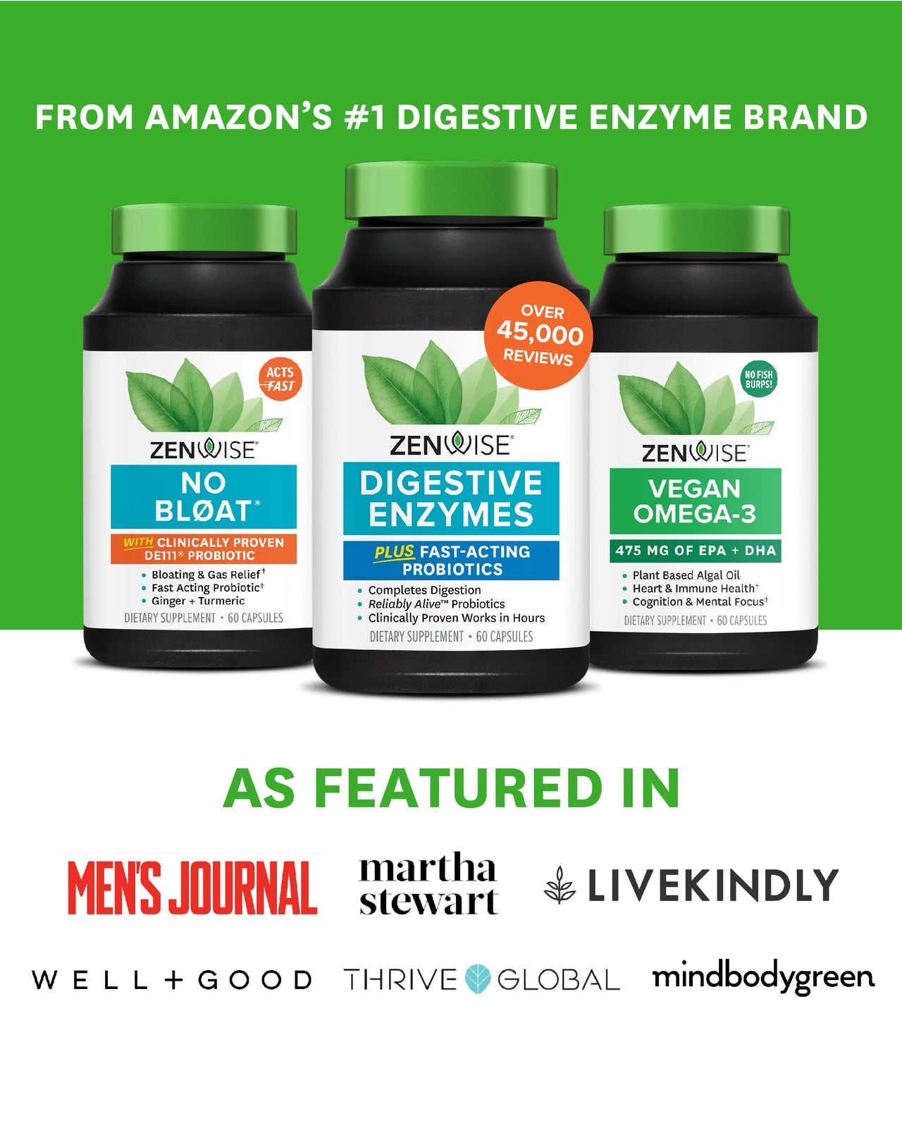 Zenwise Health Bliss Bundle Digestive Enzymes + No Bloat + Free Travel Tin - pre and Post Meal Digestive Routine with enzymes and probiotics for Digestion