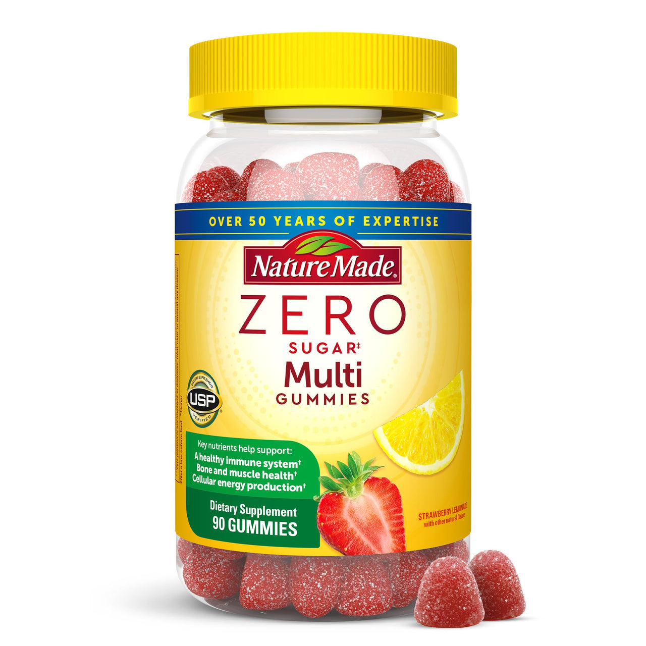 Nature Made Zero Sugar Multivitamin Gummies, Mens & Womens Multivitamins, Daily Nutritional Support Vitamin and Mineral Supplement, Aspartame Free, 90 Gummies, 45 Day Supply