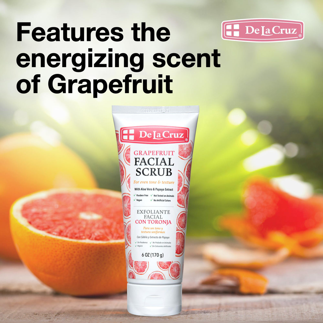 De La Cruz Grapefruit Facial Scrub - Face Exfoliator Scrub with Vitamin E, Papaya and Aloe Vera (6 Ounce (Pack of 1))