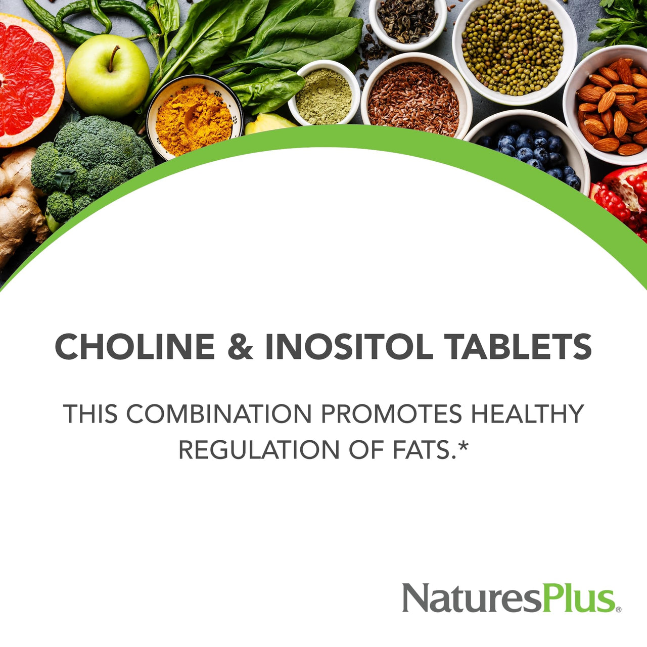 NaturesPlus Choline & Inositol - 500 mg, 60 Vegetarian Tablets - Nervous System Support & Healthy Liver Function - Gluten-Free - 60 Servings