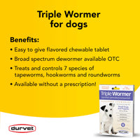 Thumbnail for Durvet 12-Pack Triple Wormer Tablets for Puppies and Small Dogs