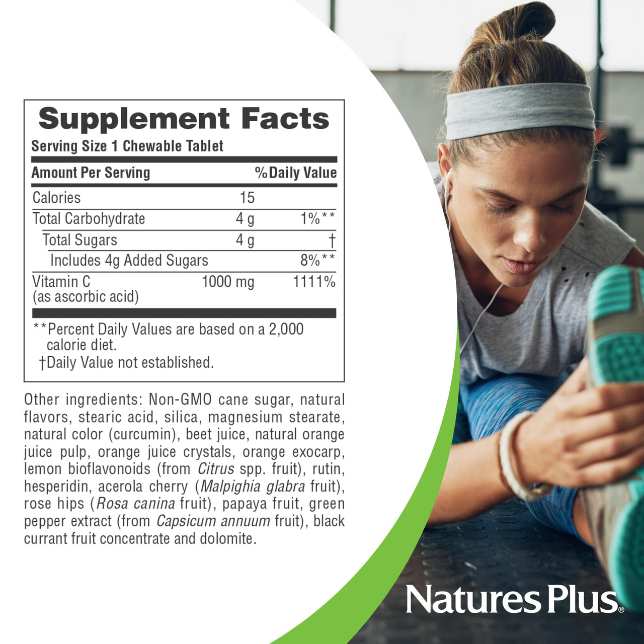 NaturesPlus Orange Juice - 60 Chewable Tablets - 1000mg Vitamin C - High-Potency Immune Support Supplement, Antioxidant - Vegan, Gluten Free - 60 Servings
