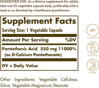 Thumbnail for Solgar Pantothenic Acid 550 mg Vegetable Capsules