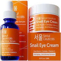 Thumbnail for Korean Vitamin C Serum + 97.5% Snail Mucin Eye Cream Set for Glowing Skin & Youthful Eyes