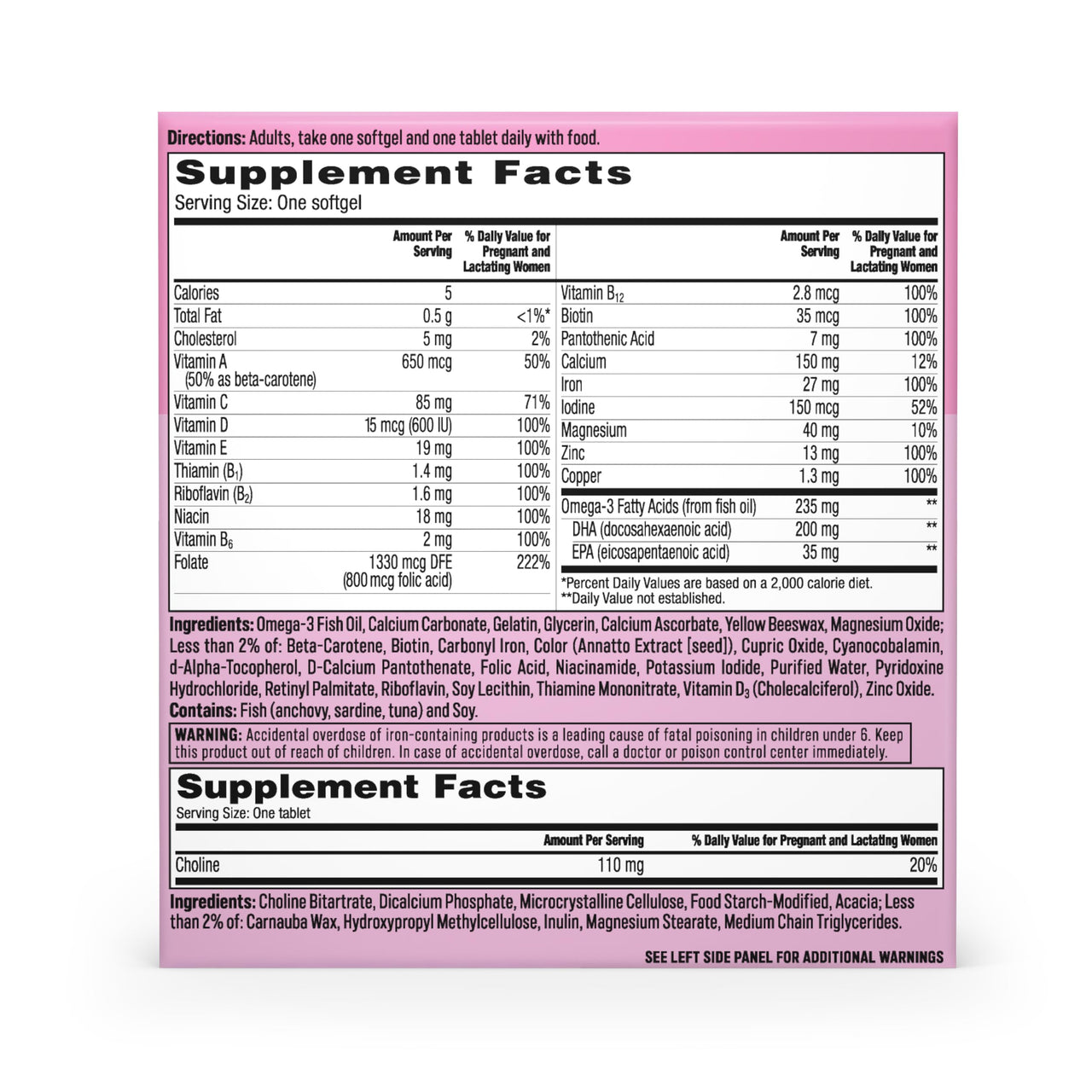 One A Day Prenatal Advanced- Prenatal Vitamins with Folic Acid, Choline, DHA & Iron, Pregnancy Vitamins for Women to Support Baby’s Development, 60+60 Ct (120 Total Set) (Packaging May Vary)