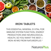 Thumbnail for NaturesPlus Iron - 40 mg, 90 Tablets - Vegetarian, Gluten Free - 45 Servings