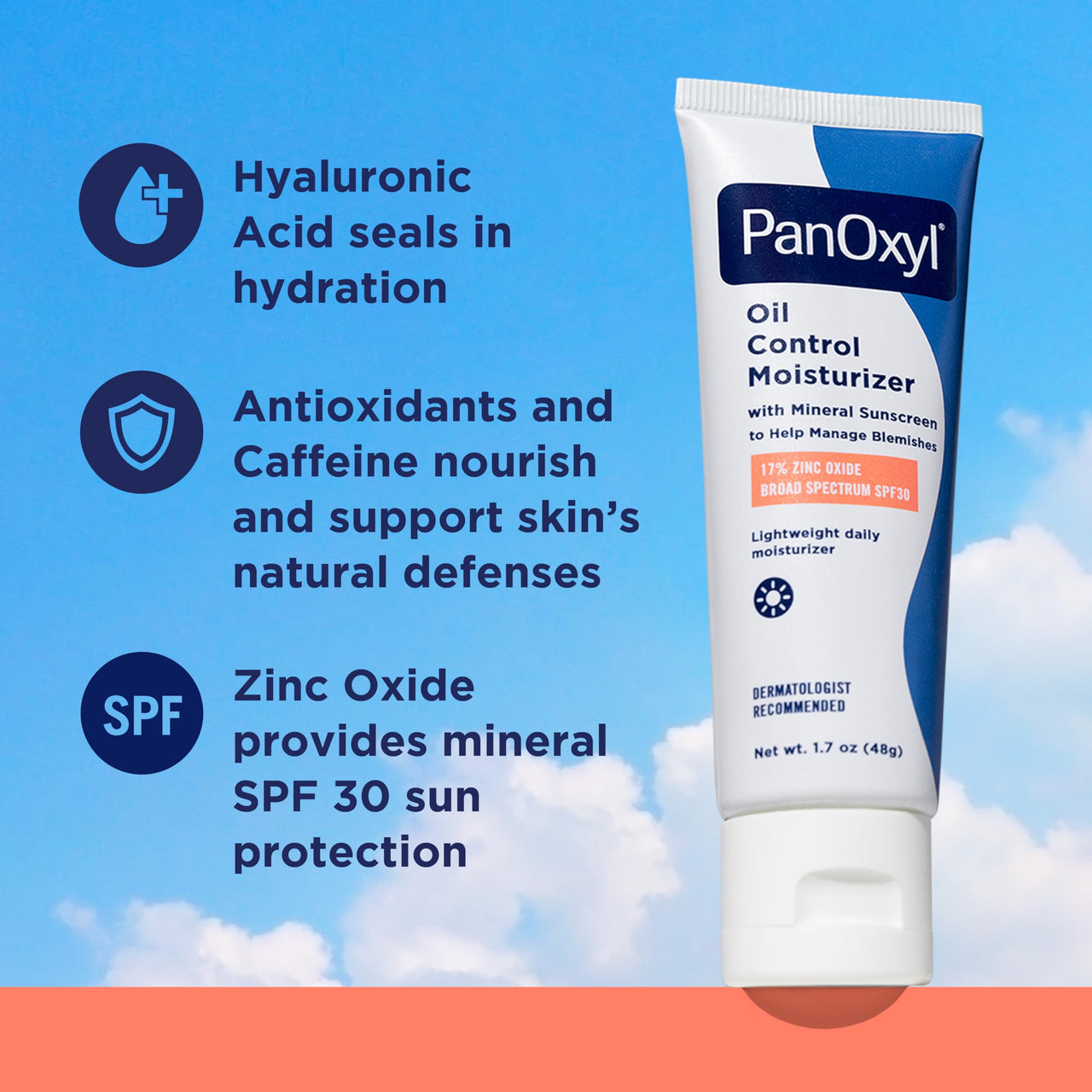 PanOxyl AM Oil Control Moisturizer, NEW Sheer Formula, Absorbs Excess Oil and Reduces Shine, with Mineral Sunscreen for Acne Prone and Oily Skin - SPF 30-1.7 oz