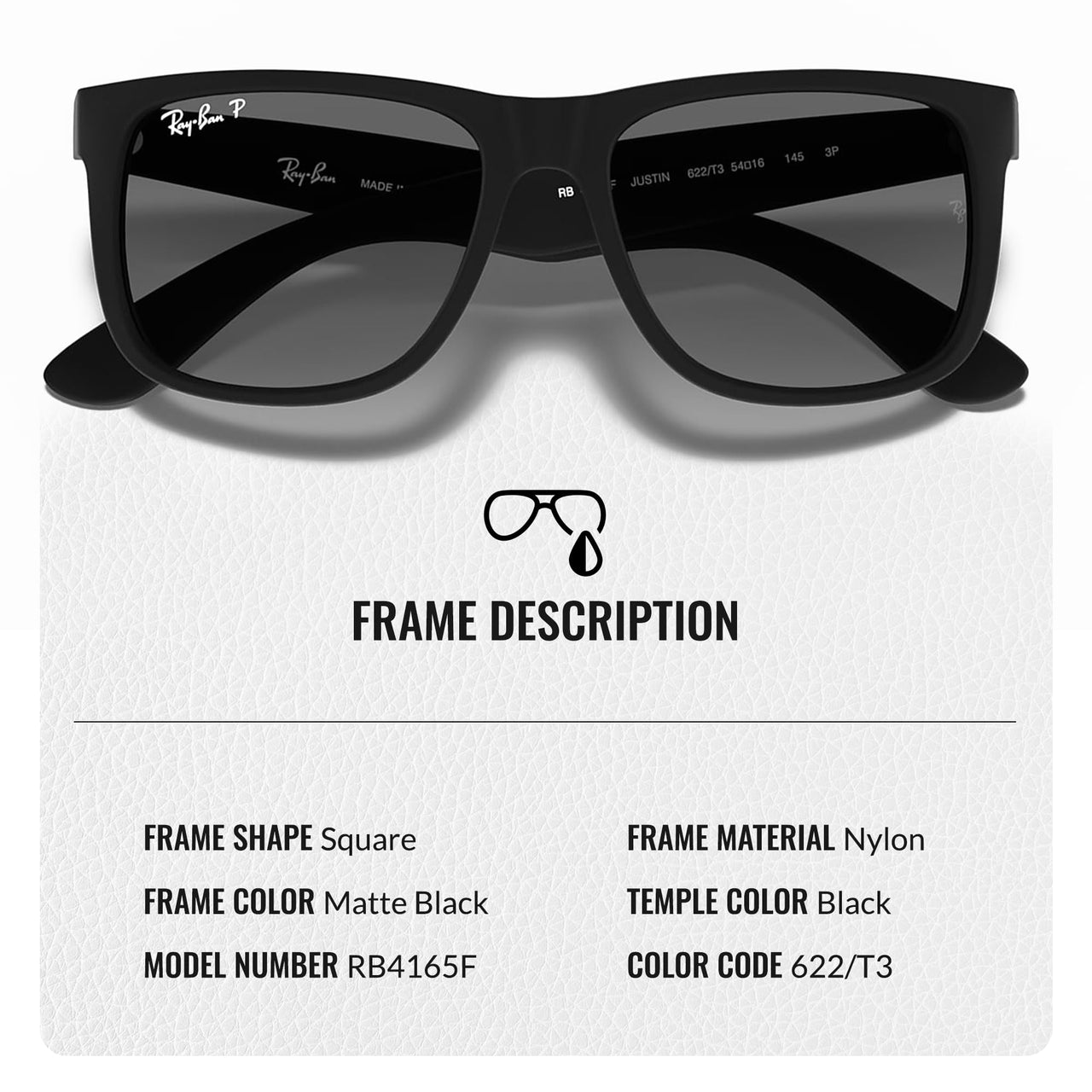 Ray-Ban RB4165F JUSTIN CLASSIC LOW BRIDGE FIT POLARIZED Square Shaped Sunglasses for Men & Women – Includes Official Rayban Eyewear Kit – Ideal Formal & Casual Wear Sunglasses – Grey Lens