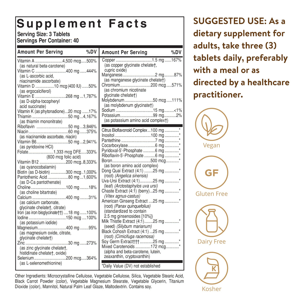 Solgar Female Multiple, 120 Tablets - Multivitamin, Mineral & Herbal Formula for Women - Advanced Phytonutrient - Vegan, Gluten Free, Dairy Free, Kosher - 40 Servings