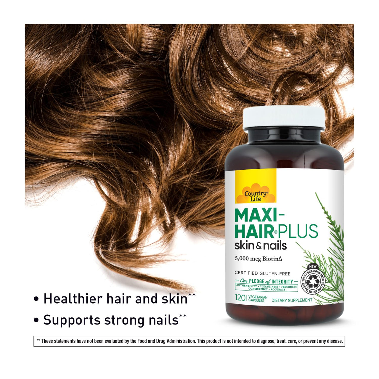 Country Life, Maxi-Hair Plus Biotin, Supports Healthy Hair, Skin and Nails, Daily Supplement, 120 ct