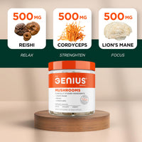 Thumbnail for Genius Mushroom Supplement - Full-Spectrum Lion’s Mane, Cordyceps, Reishi -Daily Brain Nootropic for Energy, Focus, Memory & Overall Wellness - 180 Capsules – Organic for Mental Clarity & Performance
