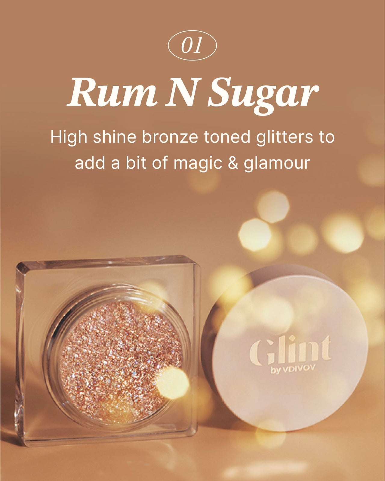 Glint Makeup Fan Brush & Glitter Gel (Rum N Sugar, 0.13oz) - Multi-Use Body Makeup for Eyes, Cheeks, Body, and Hair by LG Beauty. Rich Pigment, Long-Lasting Sparkle/Glitter for Party, Festival.