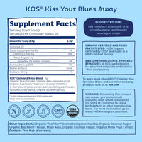 Thumbnail for KOS Calming Blue Spirulina Blend- USDA Certified Organic - Algae Superfood Powder with Ashwagandha Root, Lemon Balm, Reishi Mushroom, B Vitamins - Berry Coconut Cooler Flavor, 28 Servings