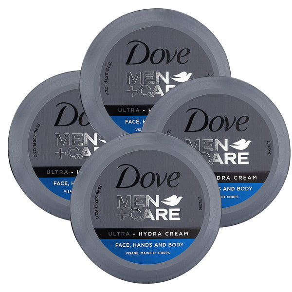 Dove Men+Care Ultra Hydra Cream, Face, Hands and Body care, All Skin Types, 4-Pack of 2.53 Oz Each