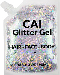 Thumbnail for Face, Body & Hair Glitter Gel – Rave Glitter for Kids and Women – 3 Oz Cosmetic-Grade Gel w/Moon & Stars for Festivals & Halloween Party, Easy Apply & Wash Off - Silver 1Pack