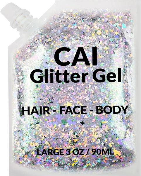 Face, Body & Hair Glitter Gel – Rave Glitter for Kids and Women – 3 Oz Cosmetic-Grade Gel w/Moon & Stars for Festivals & Halloween Party, Easy Apply & Wash Off - Silver 1Pack