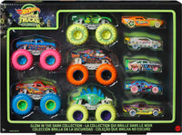 Thumbnail for Hot Wheels Toy Monster Trucks 10-Pack of Glow-in-the-Dark 1:64 Scale Vehicles, GITD Set of 5 Trucks & 5 Cars, Play Vehicles for Kids & Collectors