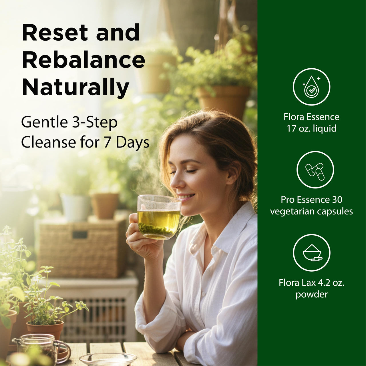 Flora - Flor-Essence 7-Day, 3-Step Kit for Full Body Detox & Cleanse, Detox Kit Contains Detox Tea, ProEssence for Urinary Health and FloraLax Laxative, Plant-Based, Gluten Free, Non GMO